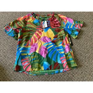 Sugar Lips Womens Size Large Multicolor Leaf Print Tunic Short Sleeve Boho